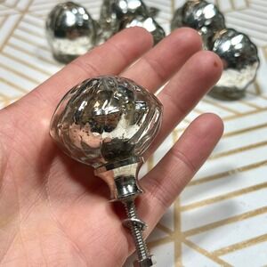 Set of 6 mercury glass furniture knobs, warm silver